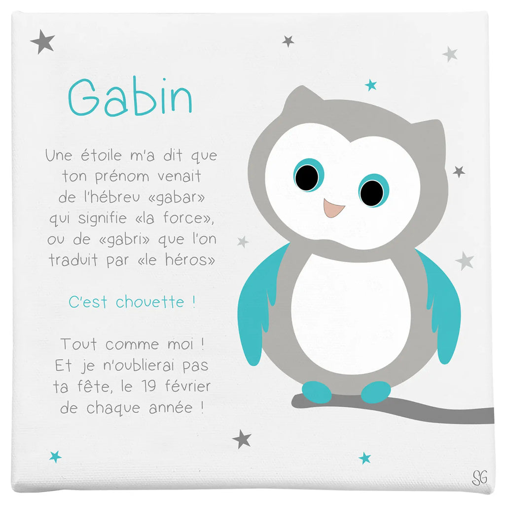 Toile hibou étoiles prénom Gabin