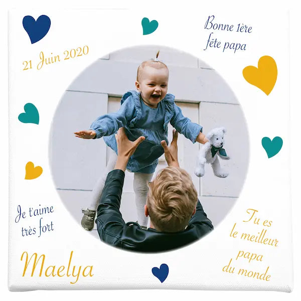 Toile message avec photo coeur jaune et bleu