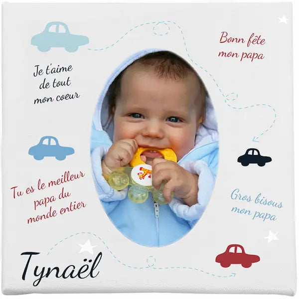 Toile photo message fete des peres avec petites voitures