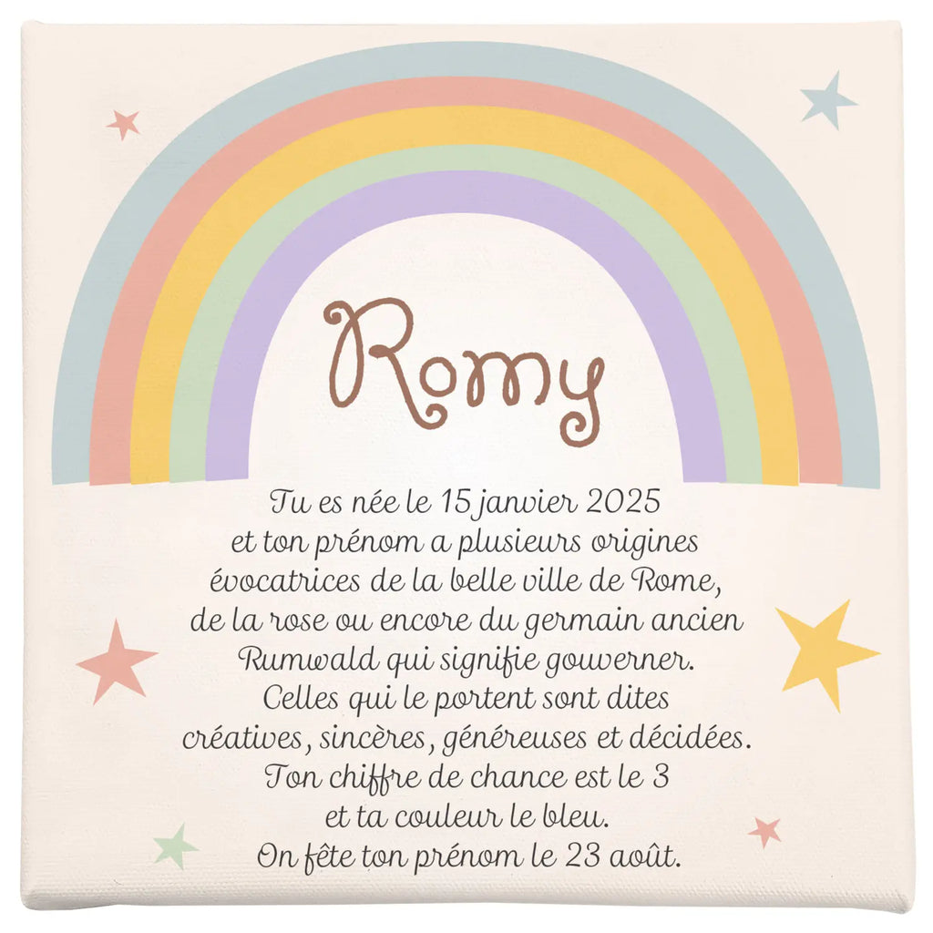 Toile prénom enfant papillons et arc en ciel