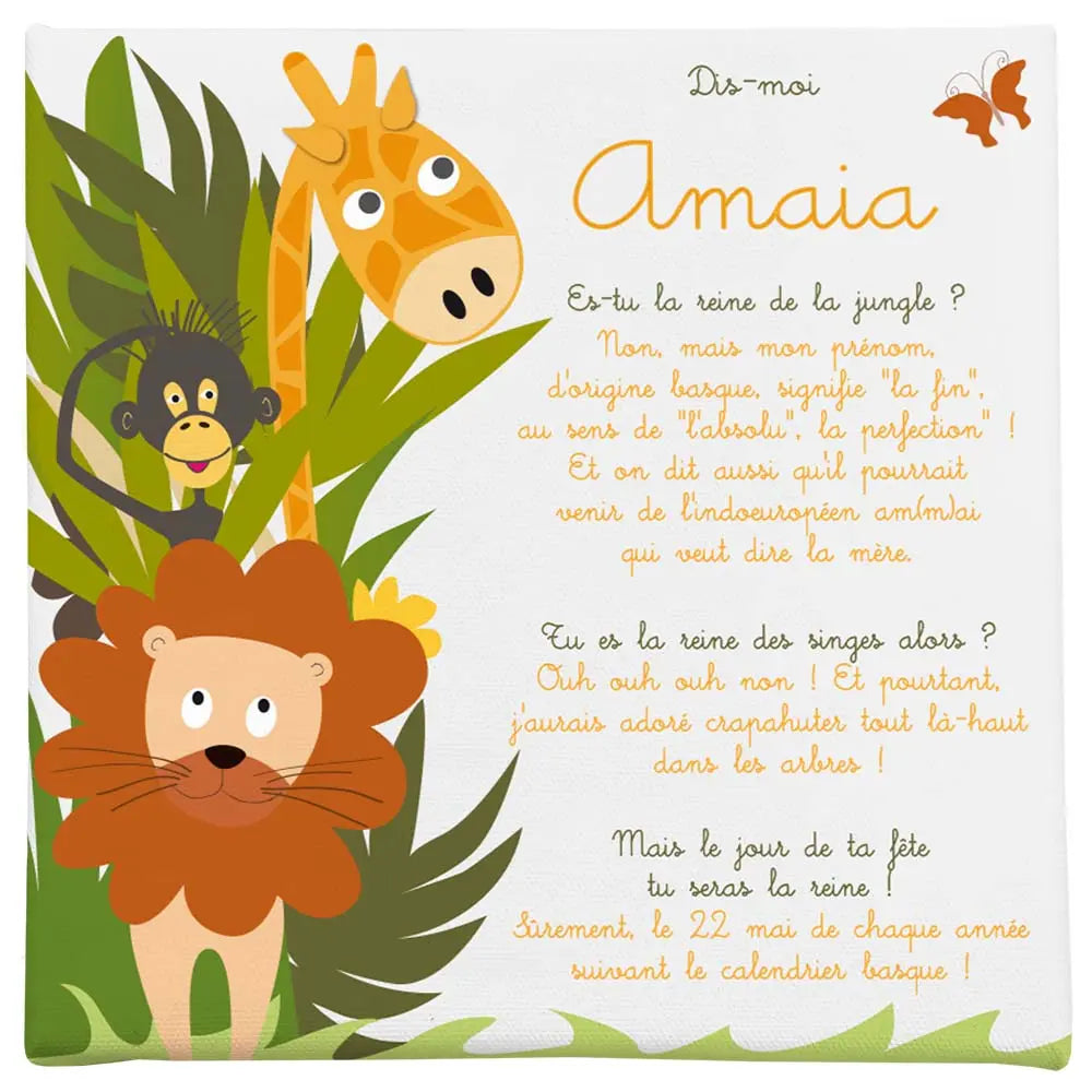 Cadre prénom personnalisé enfant – thème Safari animaux de la savane