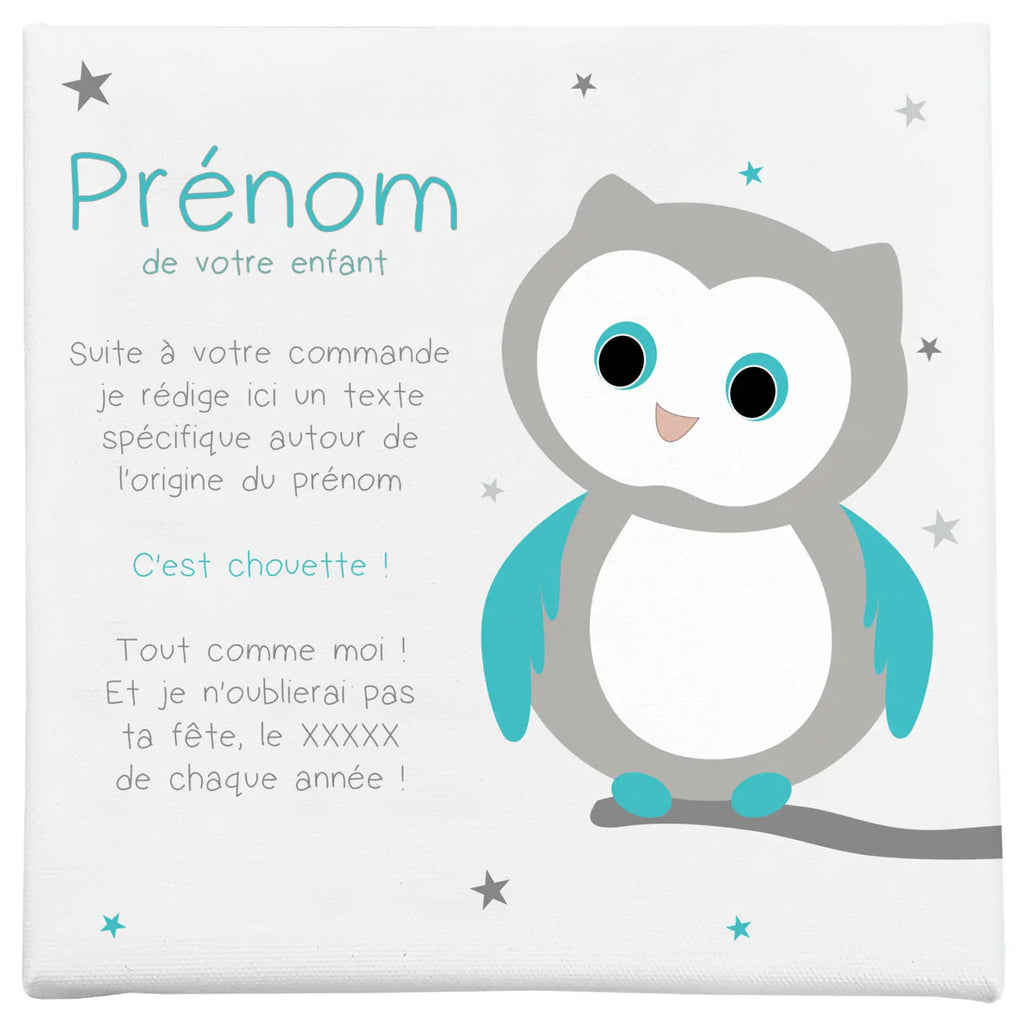 Toile prénom hibou étoiles spécialement rédigée autour du prénom de votre enfant