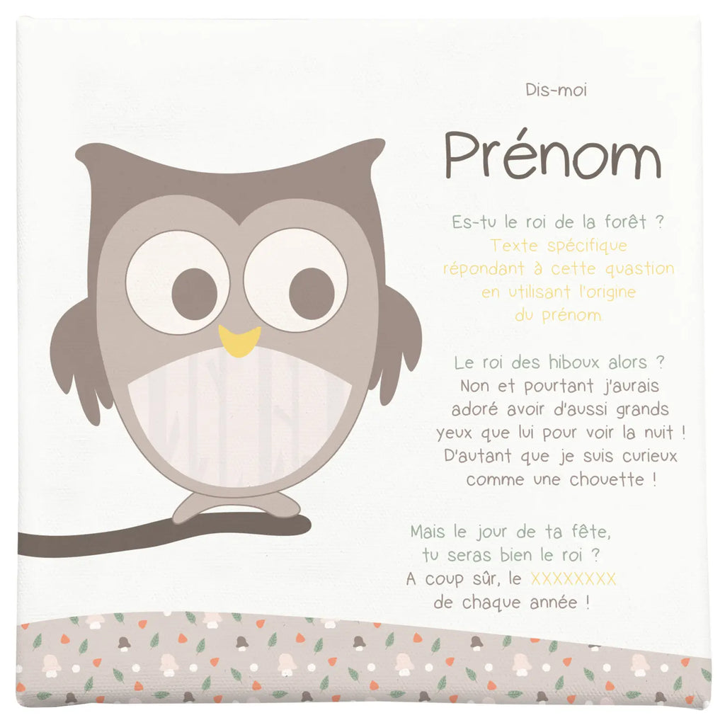 Comment je rédige le texte toile hibou autour du prénom de votre enfant