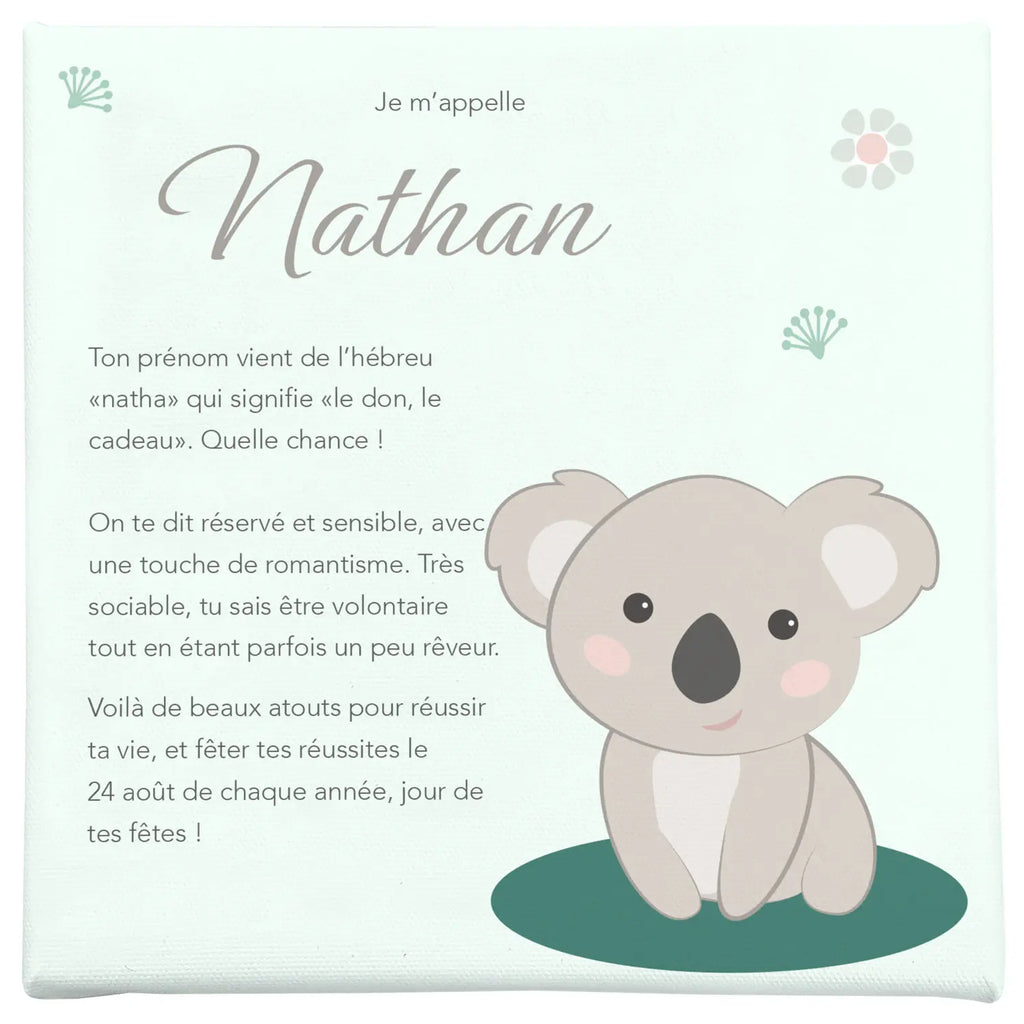 Toile koala autour du prénom Nathan