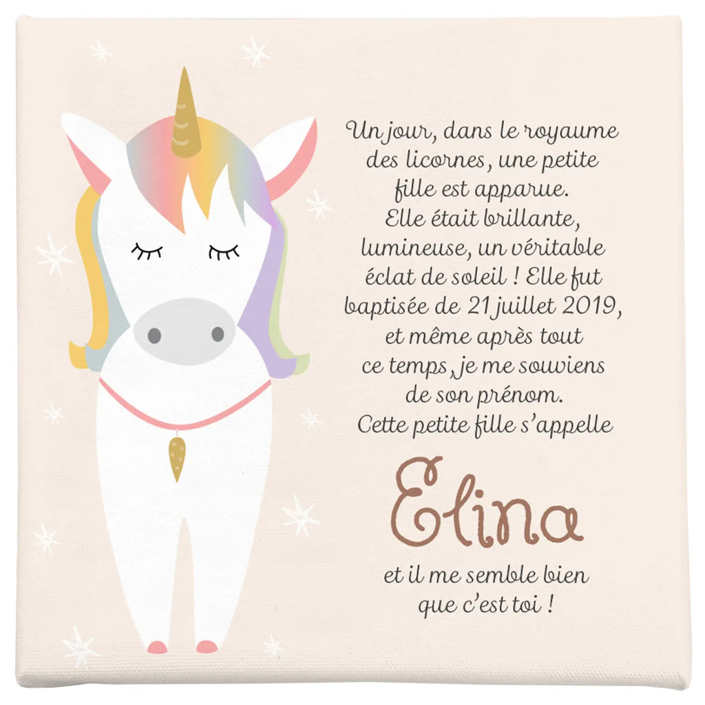 Toile licorne personnalisée au prénom d'Elina - Déco chambre fille