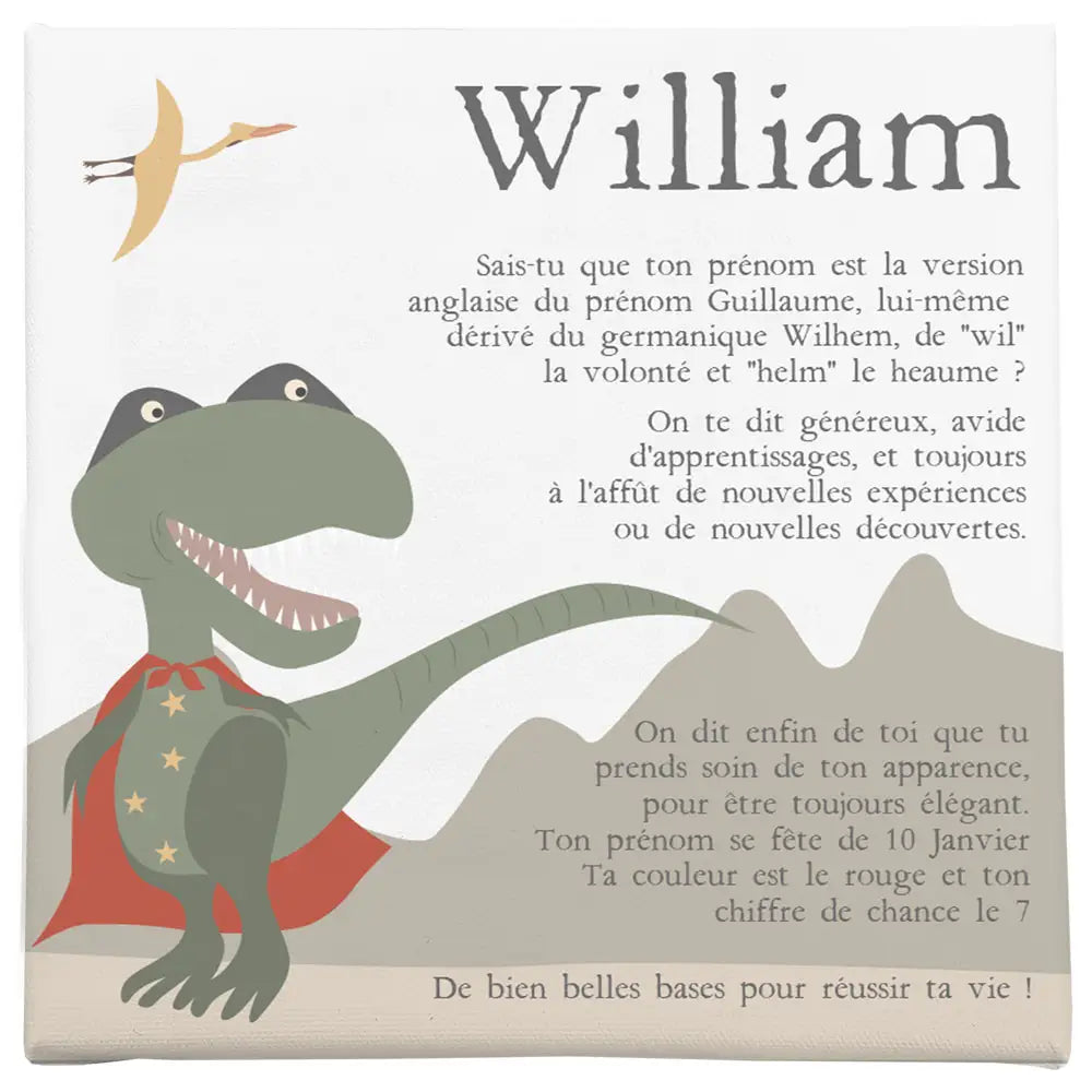 toile prénom personnalisée dinosaure - fabrication artisanale française