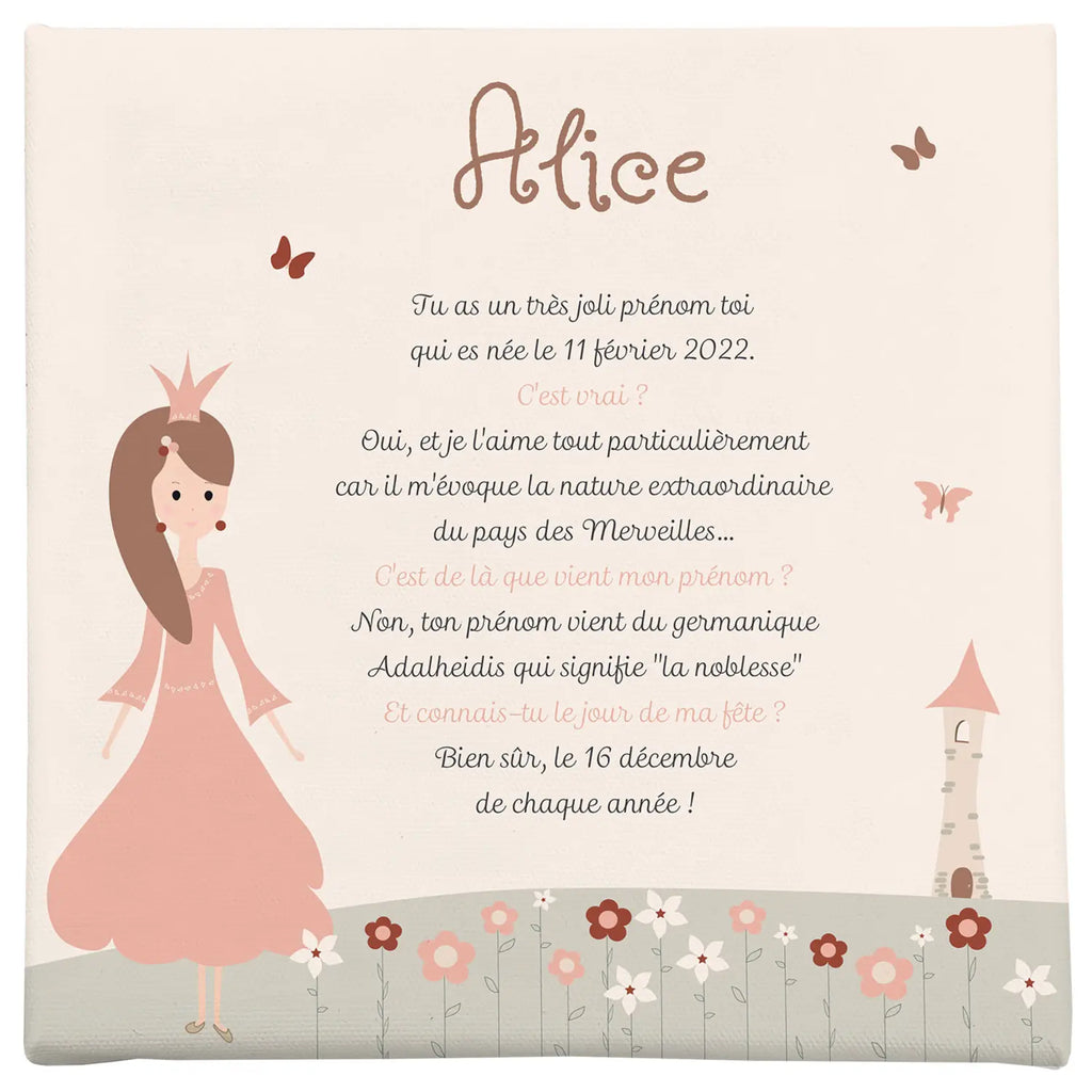 Toile personnalisée petite princesse et fleurs