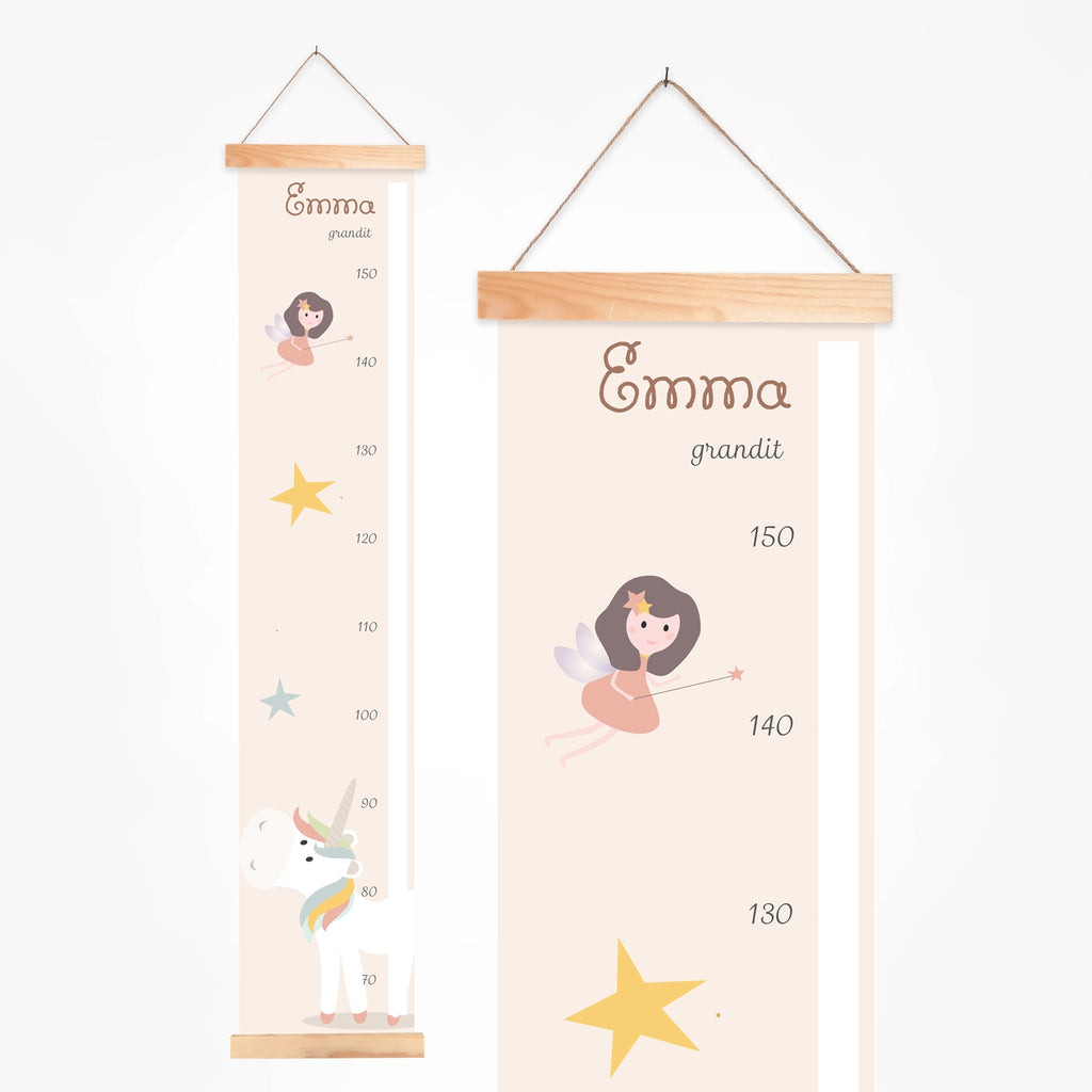Toise tissu bébé personnalisée sur le thème licorne et fée