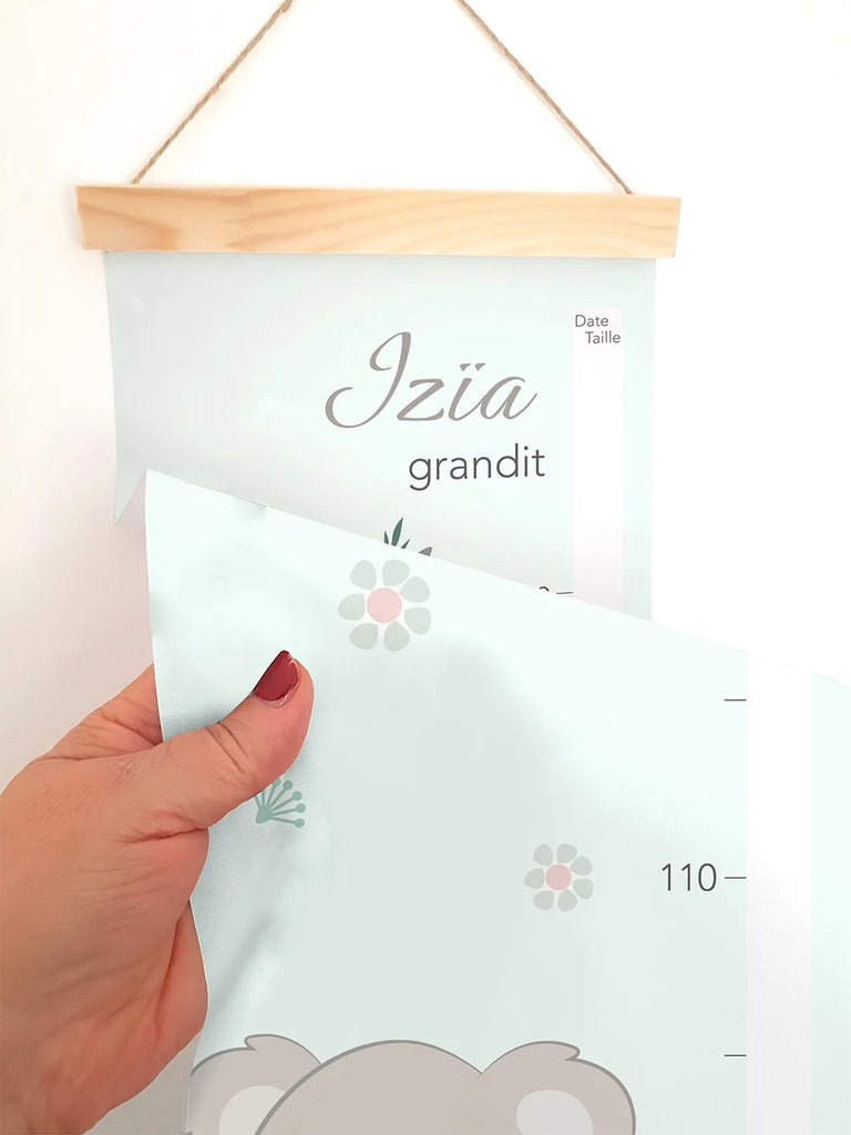 Toise koalas en tissu souple et baguettes bois