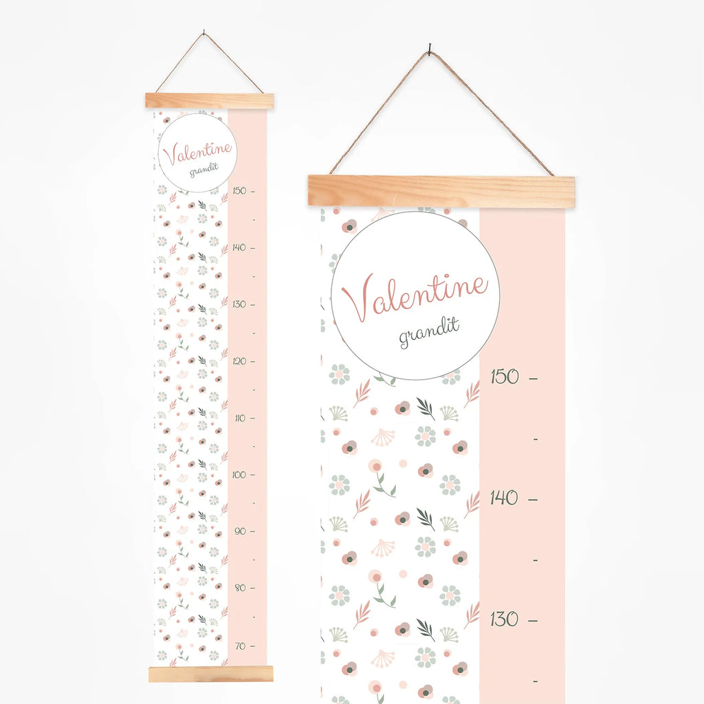Toise en tissu et baguettes bois personnalisable avec motif bohème