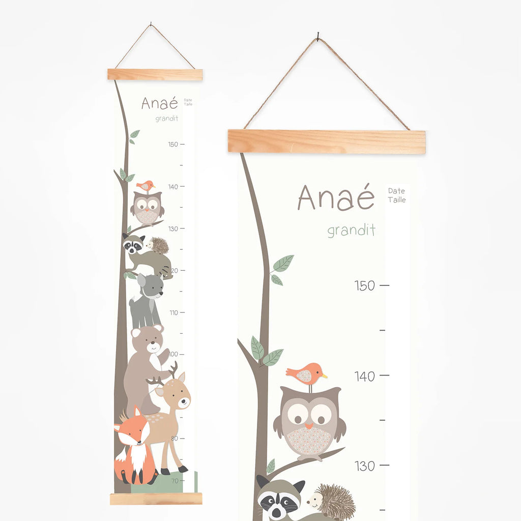 Toise en tissu et bois des animaux de la forêt