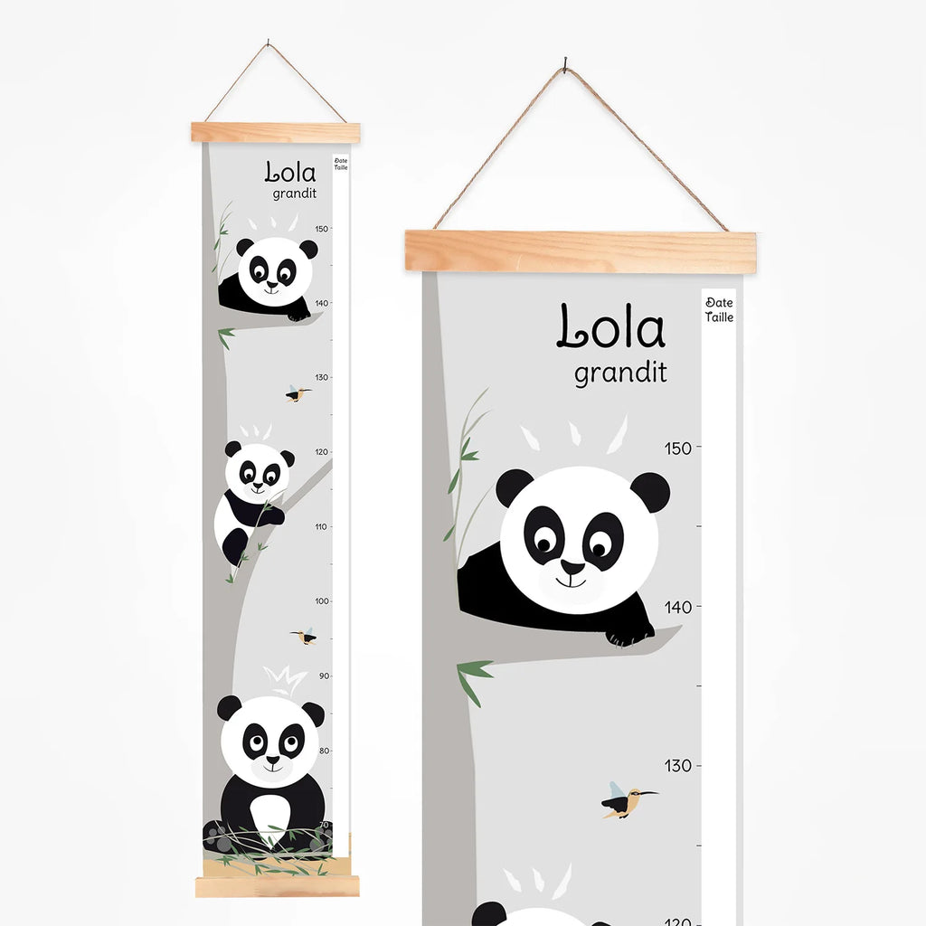 Toise panda personnalisable en bois et tissu