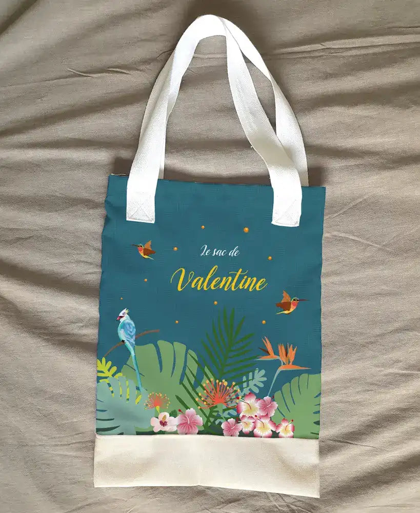 Tote bag vert émeraude fille personnalisé tropical