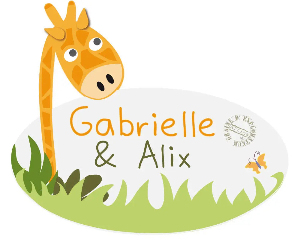 Sticker prénom porte safari avec 2 prénoms pour jumeaux