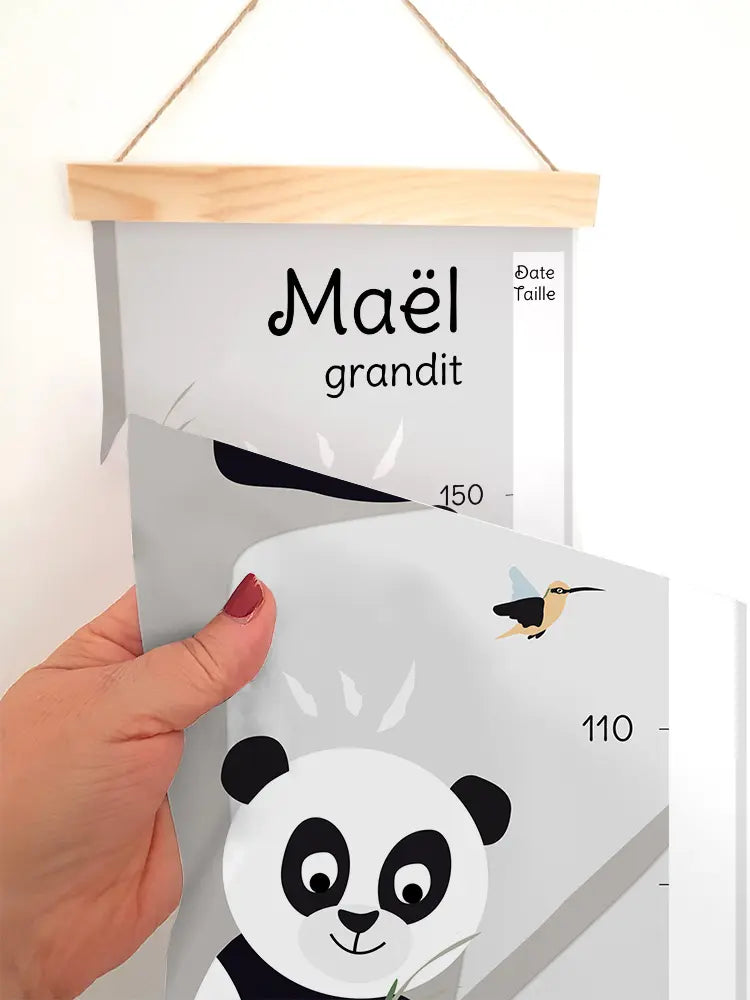 Toise en tissu thème panda avec prénom de bébé