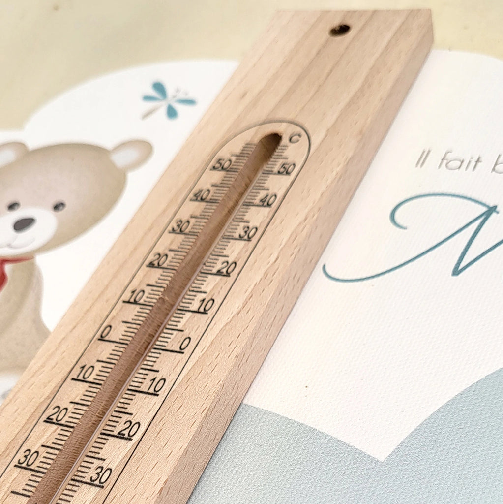 Thermomètre en bois de hêtre thème petit ours brun 