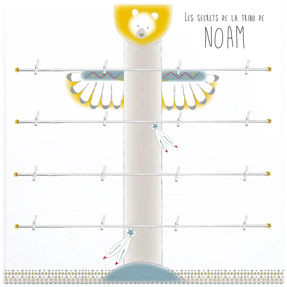 Pêle-mêle bébé personnalisable thème indiens avec totem ourson