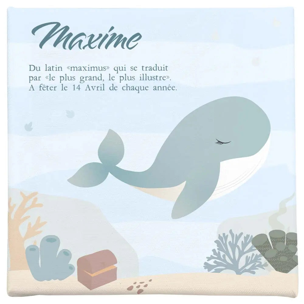 Cadre décoratif personnalisé baleine pour chambre bébé – toile sur châssis bois