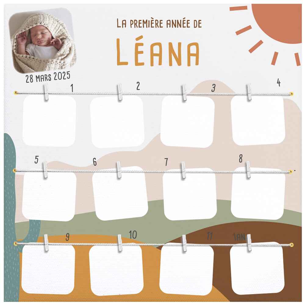 cadre première année bébé thème lama personnalisé avec photos mensuelles