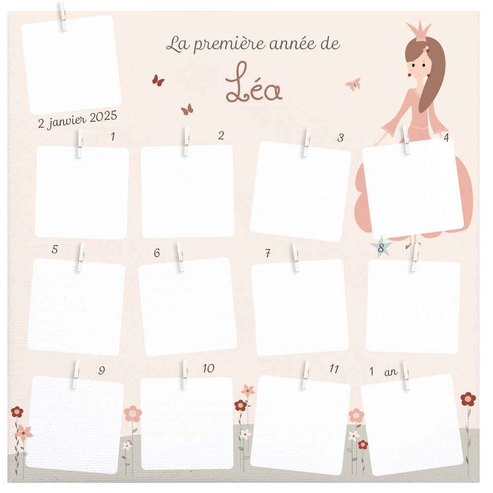 Cadre première année bébé personnalisé princesse