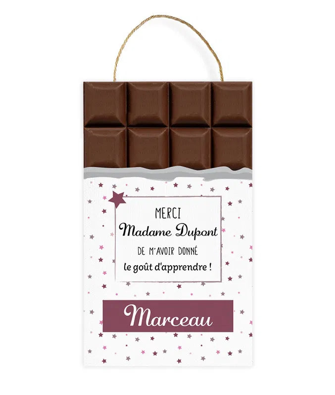 Plaque de chocolat factice personnalisable pour cadeau maîtresse
