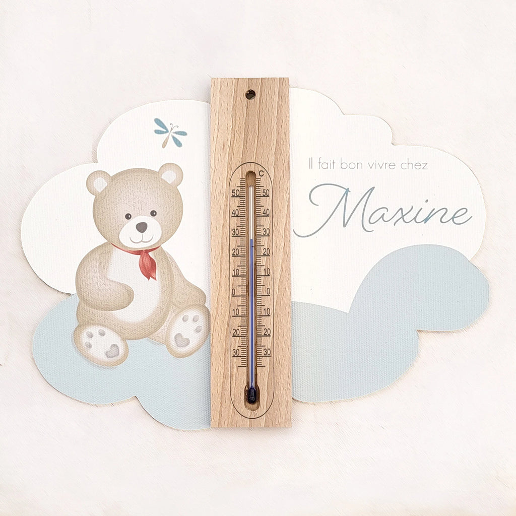 Cadre thermomètre ourson et nuage, utile et décoratif