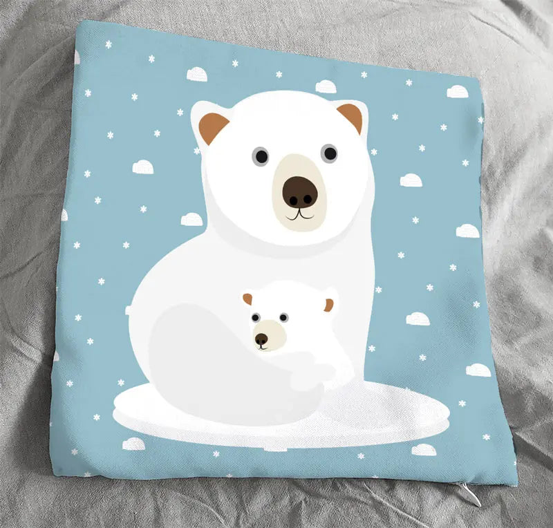 coussin naissance ours polaire et son petit sur la banquise, collection Banquise