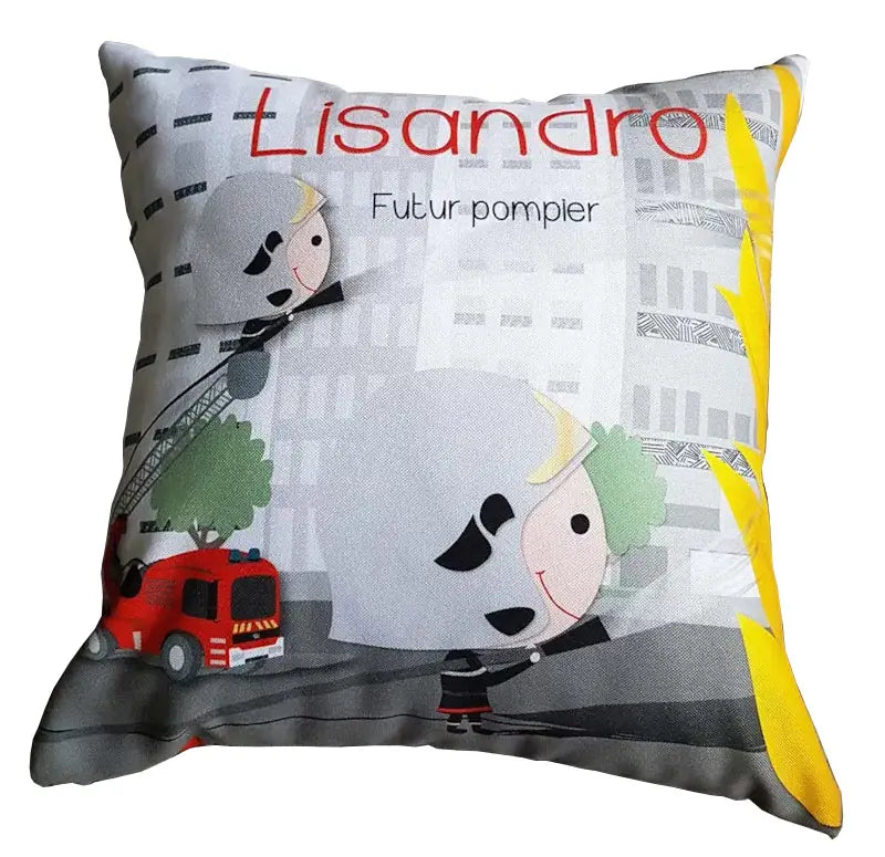 Coussin prénom au feu les pompiers