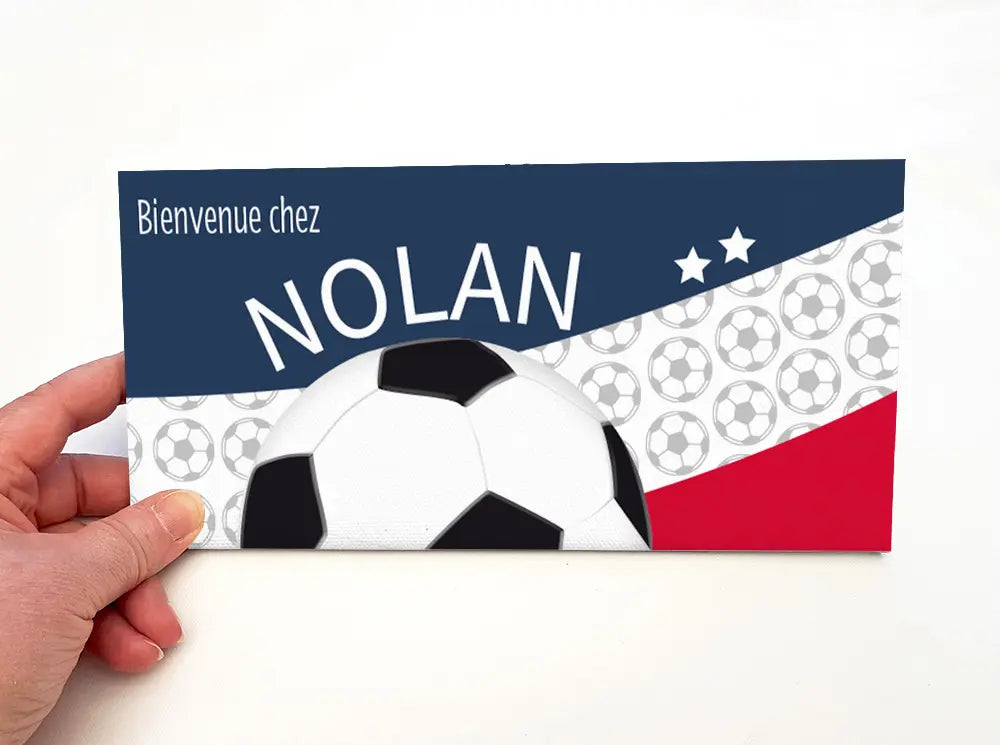 plaque de porte foot personnalisée avec ballon et prénom enfant