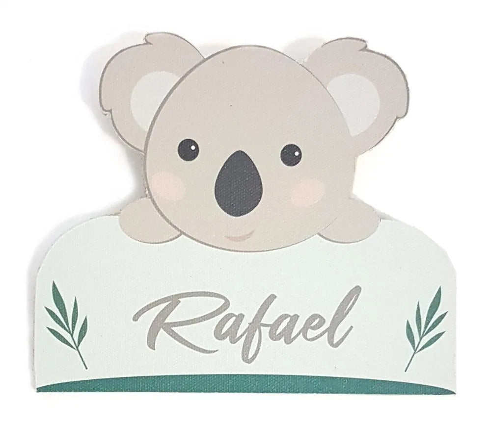 Plaque prénom chambre bébé thème koala vert d’eau