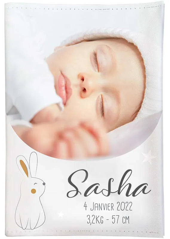 Protège carnet de santé avec photo et prénom de bébé thème lapin