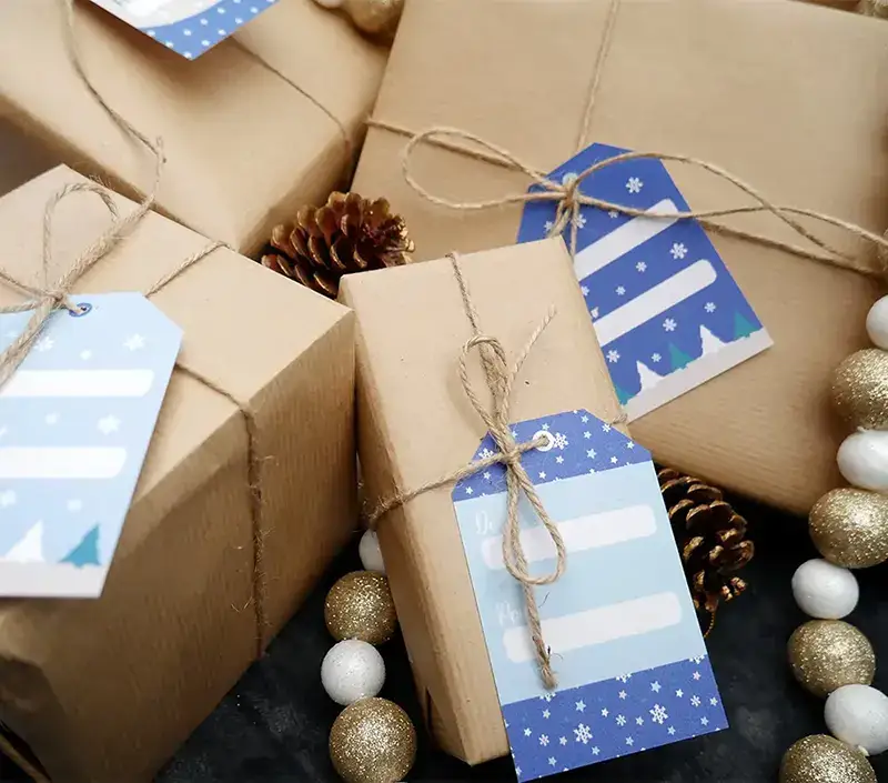 8 étiquettes cadeaux de Noël bleu et vert
