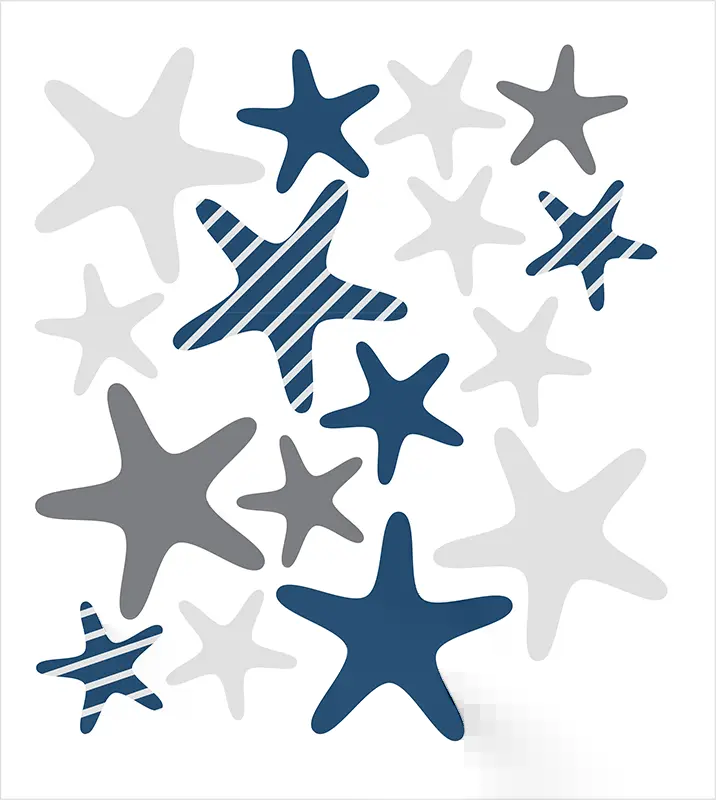 Planche de stickers de l'habillage fenêtre étoiles de mer bleu marine et gris