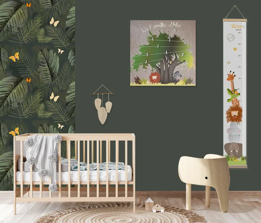 Frise murale pour enfant avec des éléphants, Frise murale pour décorer une  chambre de bébé, Frise papier peint grise