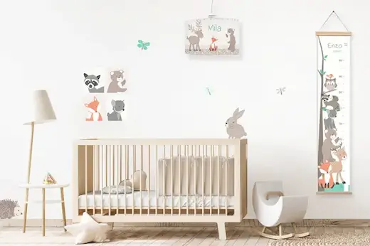 Décoration chambre bébé mixte sur le thème animaux de la forêt