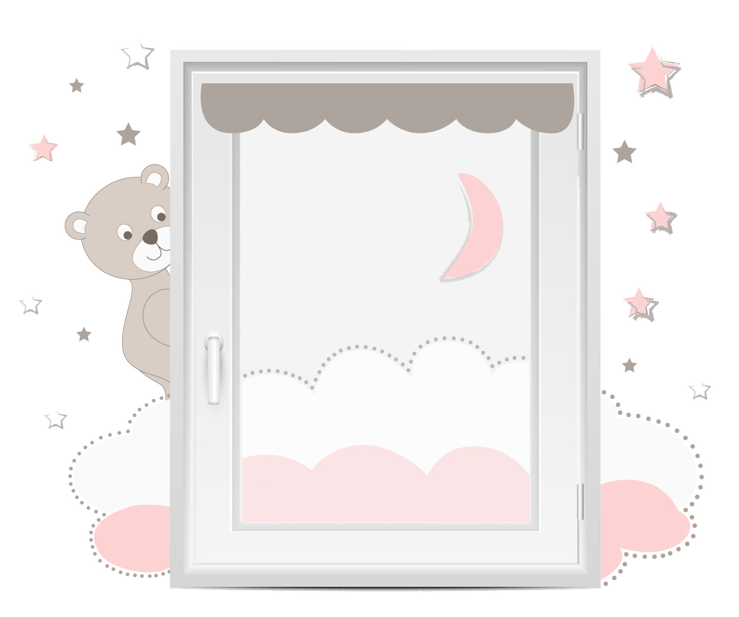 Habillage fenêtre 1 vantail ourson et nuage rose pour bébé fille