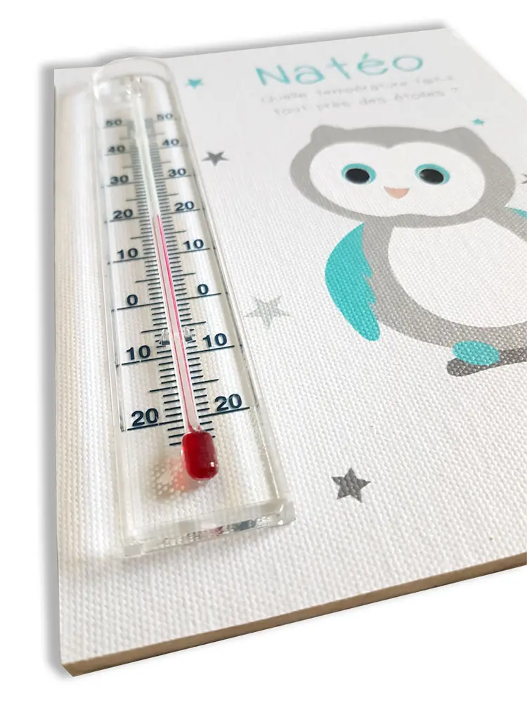 Cadre thermomètre personnalisé avec bébé hibou et étoiles