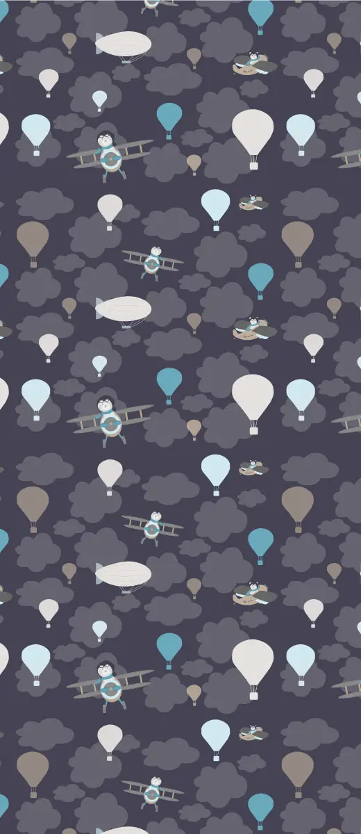 Lé de papier thème avions, montgolfières et nuages