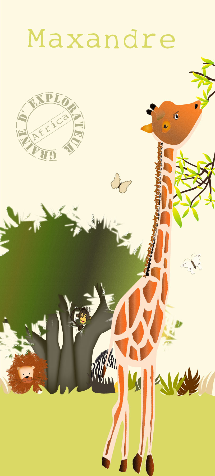 lé papier peint personnalisable au prénom et sa girafe
