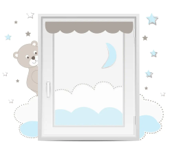 Décor fenêtre ourson nuage étoiles pour chambre bébé garçon