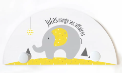 Portemanteau design personnalisée éléphant gris et jaune
