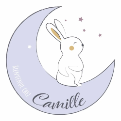 sticker personnalisé lapin sur la lune