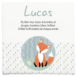 Toile autour du prénom Lucas sur le thème du renard