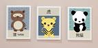 Tryptique d'affiches animaux kawaii