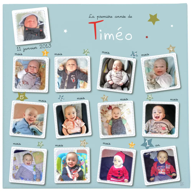 Cadre photos bleu 0-12 mois de bébé sur le thème des étoiles